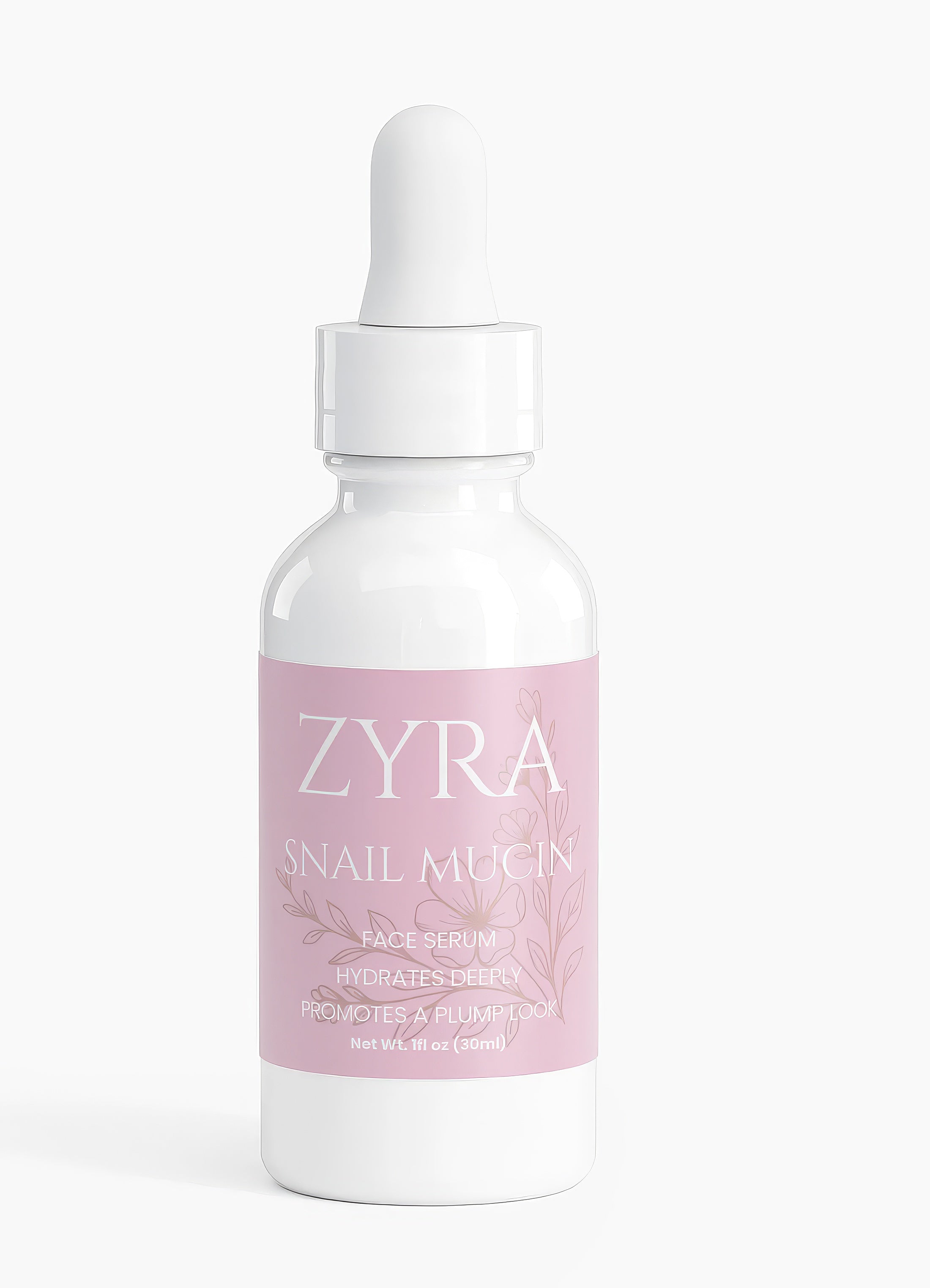 Zyra snail mucin face serum bottle on a white background
